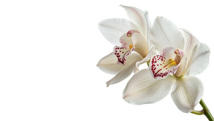 Beautiful delicate white orchid flowers on branch isolated on transparent background © Hanna