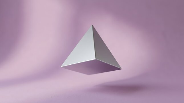 Silver Pyramid Geometric Shape Floating Above Textured Surface