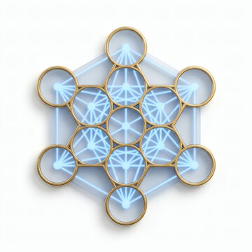 3D geometric metatron cube crystal lattice structure on white background, generative AI