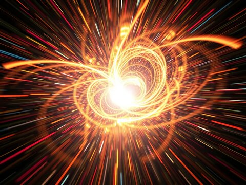 Dynamic streaks of light illuminate a swirling vortex of motion, energy, fast-paced