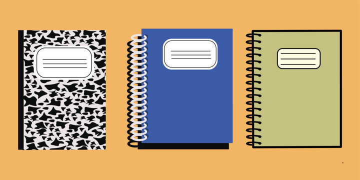 Set of Cute Spiral Notebook and Composition Book Covers, Animal Print and Pastel Journal Vector Illustration