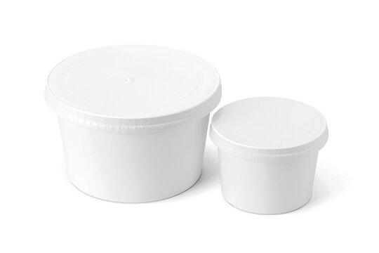 Blank white paper ice cream tub containers with lids for food packaging design mockup isolated on white background