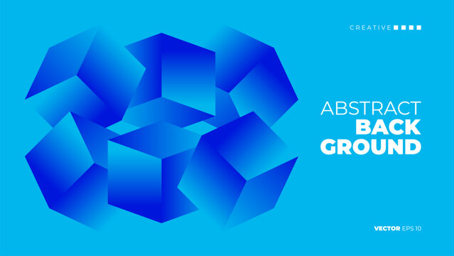 Futuristic Abstract Background with 3d block shapes. Isometric blockchain and cryptocurrency technology concept for modern creative graphic design. Bright color gradients. Vector illustration.