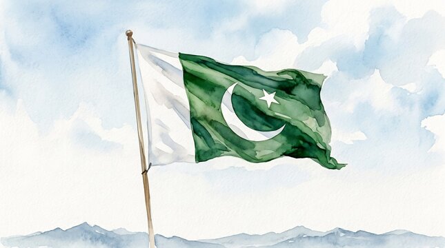 Pakistan National Flag Waving in the Wind