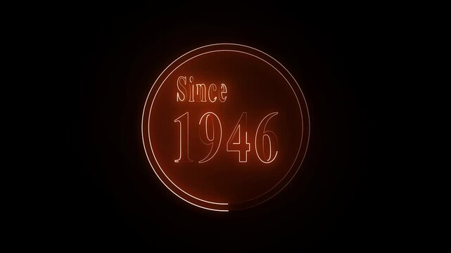 Create a premium red neon circular badge animation featuring the glowing text "SINCE 1946" in the center.