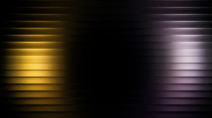 Abstract background with horizontal lines and glowing golden and purple light effects on a dark textured surface © Rahman