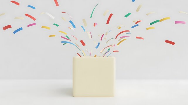 Colorful confetti exploding out of a square gift box