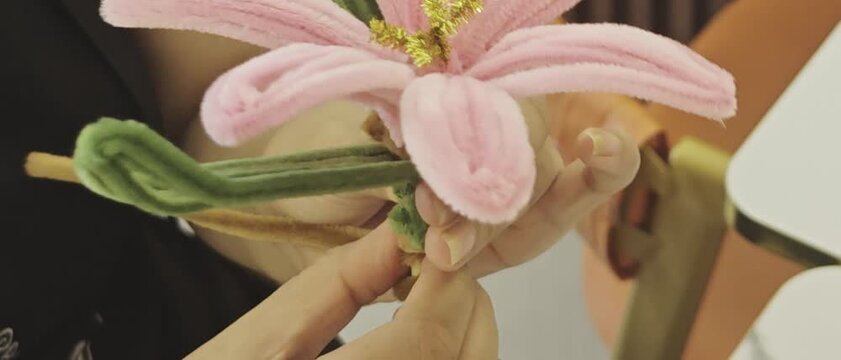 Handmade Pipe Cleaner Pink Flower Crafting