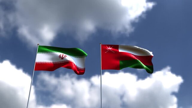 iran oman flag country national waving blue sky cloudy background wallpaper iran oamn emirate middle east crude oil israel shipping import export iran oman conflict military politic iran oman tension 