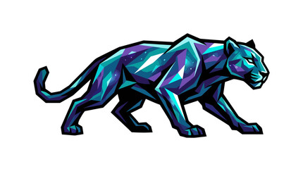 Fototapeta premium Geometric blue panther stalking in low poly style.