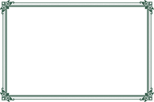 Elements of ornate vintage frames. Border green on white classic  swirls, floral motifs. Design print for greeting cards, wedding invitations, restaurant menu, royal certificates. 4
