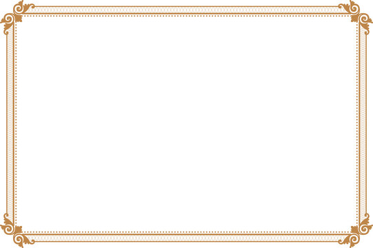 Elements of ornate vintage frames. Border gold on white classic  swirls, floral motifs. Design print for greeting cards, wedding invitations, restaurant menu, royal certificates. 5
