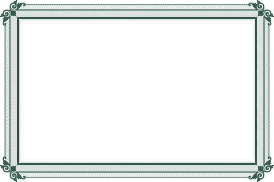 Elements of ornate vintage frames. Border green on white classic  swirls, floral motifs. Design print for greeting cards, wedding invitations, restaurant menu. 6
