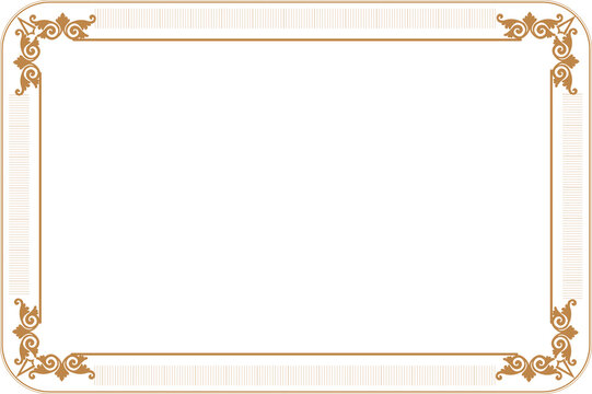 Elements of ornate vintage frames. Border gold on white classic  swirls, floral motifs. Design print for greeting cards, wedding invitations, restaurant menu, royal certificates. 9
