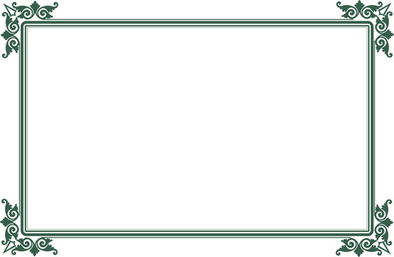 Elements of ornate vintage frames. Border green on white classic  swirls, floral motifs. Design print for greeting cards, wedding invitations, restaurant menu, royal certificates. 10
