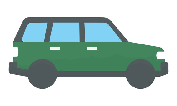 Minimalist profile view of a generic SUV car with bold flat color blocks and simple geometry isolated on a white background, modern transportation design concept