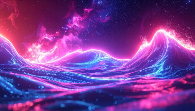Vibrant Neon Waves in Dark Space.