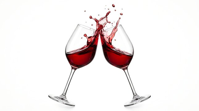 Two glasses of red wine toasting together with a splash