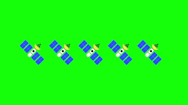 Seamless Global Connectivity Illustrative Array of Satellites for Modern Communication and Space Technology on a Bright Green Screen for Easy Chroma Keying and Versatile Project Integration.