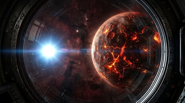 Glowing planet and bright star in deep space cosmic background