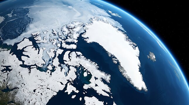 Aerial view of greenland and arctic ice seen from space