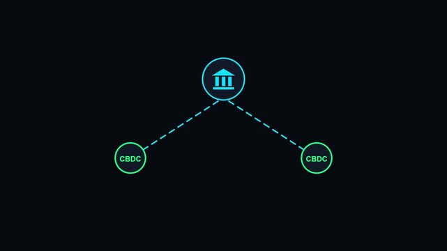 Central bank digital currency cbdc network connection diagram animation 4k blockchain fintech