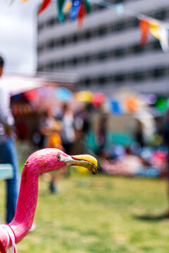 Pink Flamingo Ornament at Outdoor Festival Event