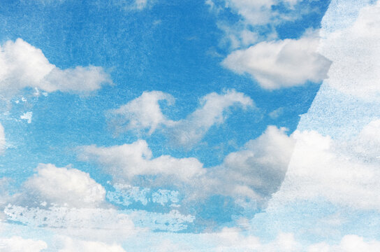 Watercolor sky background with soft clouds