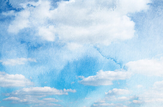Watercolor sky background with soft clouds