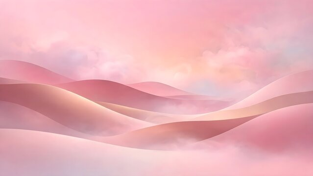 Surreal pastel landscape with soft clouds and rolling hills