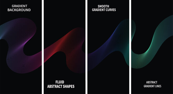 Dark abstract fluid gradient wave vertical banner set. Minimal mobile story and lockscreen wallpaper templates.
