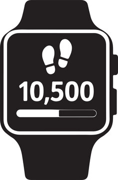 Smartwatch displaying step counter, isolated vector EPS icon for fitness tracking and healthy lifestyle.