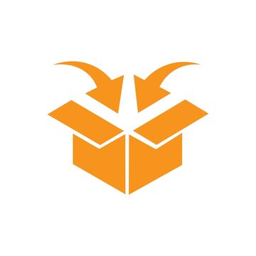 Orange open box with wings icon isolated on white background