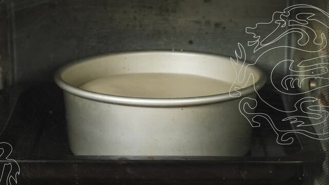 Time lapse of cake rising and baking inside an oven moody still life 4k b-roll