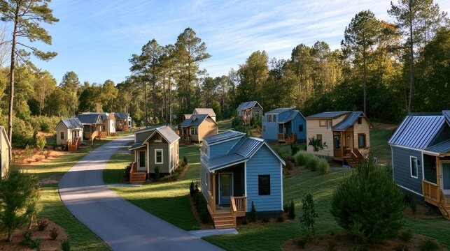 A tranquil village of colorful, compact homes nestled amongst lush greenery