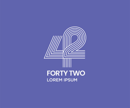 Number 42 multi line style logo design. Abstract dynamics lines number forty two symbol logo icon sign vector illustration