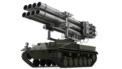 Obraz premium Heavy duty military mobile missile launcher system on caterpillar tracks with launcher military artillery weaponry security strategic tactical equipment firepower ballistic transport