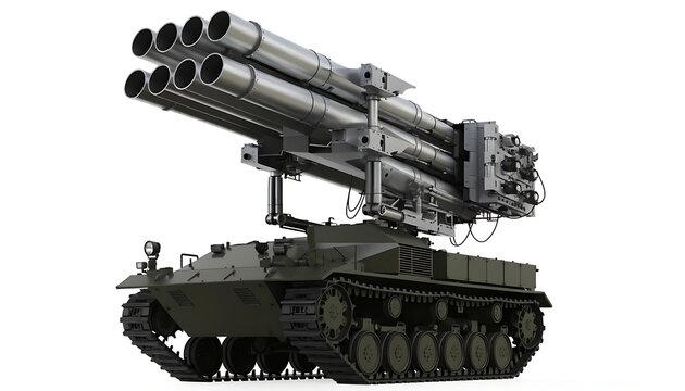 Heavy duty military mobile missile launcher system on caterpillar tracks with launcher military artillery weaponry security strategic tactical equipment firepower ballistic transport