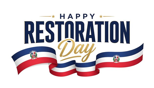 Happy restoration day typography design with wavy tricolor national flags restoration tricolor national celebration anniversary patriotic typography commemoration template heritage