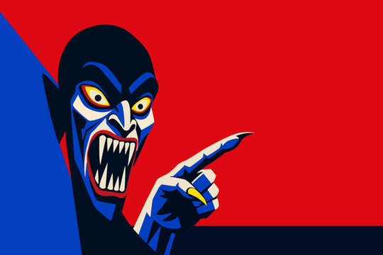 horror halloween character ,  scary face head skull with fang claw, monster demon ghost , decoration background, flat vector drawing 