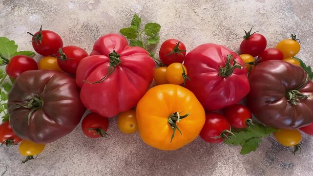 Assortment of colorful heirloom and cherry tomatoes