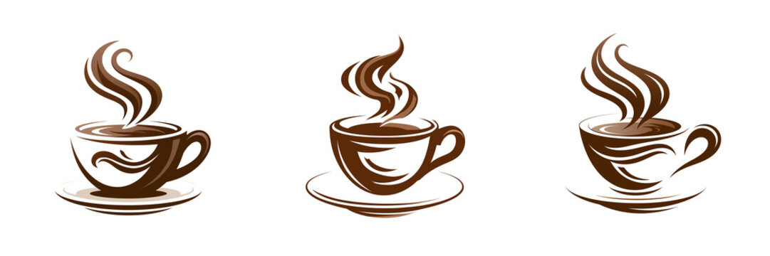 Set of Elegant white ceramic coffee cup with rich black coffee on transparent png background. Ai generated