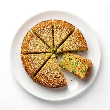 Authentic Gujarati Handvo Savory Cake Isolated on White Background