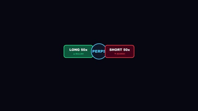 Cryptocurrency perpetual futures trading interface: long 50x bullish and short 50x bearish options for digital asset market animation 4k