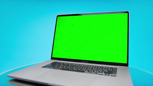 Laptop Green Screen Mockup on Blue Background