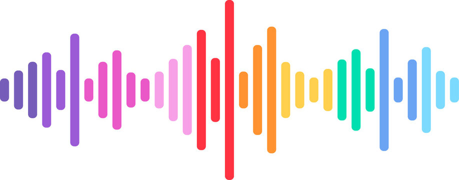 Stylized flat design audio waveform is showing gradient vertical bars on transparent background