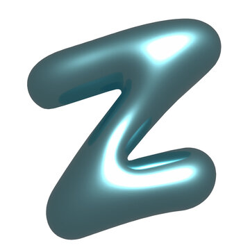 Puffy tubular letter Z is floating on transparent canvas, showing 3D glossy teal chrome reflections