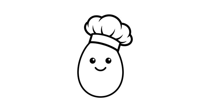 Cute cartoon egg character wearing a chef hat line art illustration.