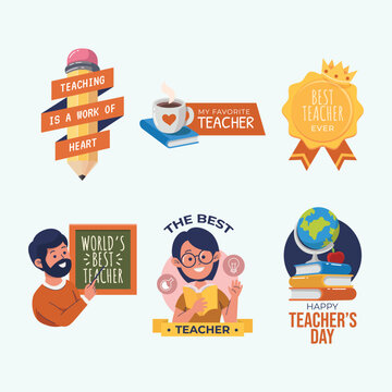 Happy Teachers Day colorful vector illustration set