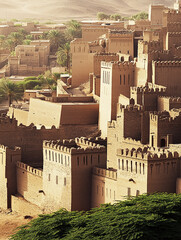 Fototapeta premium Ancient Mud Brick Kasbah Architecture in a Moroccan Desert Landscape